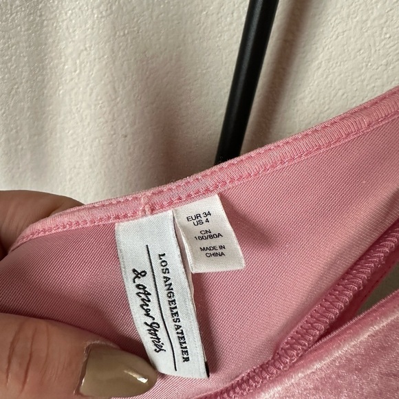 & Other Stories pink velvet holiday bow skater mini dress fit flare party - Picture 3 of 5